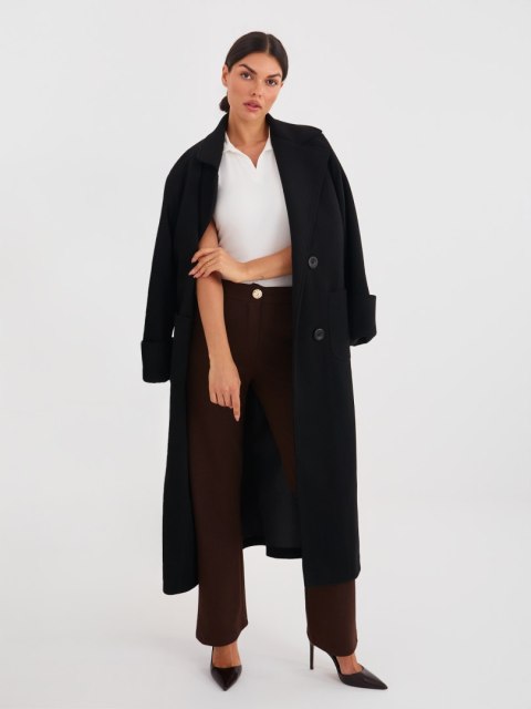 Spodnie masełko z prostymi nogawkami i wysokim stanem brązowe