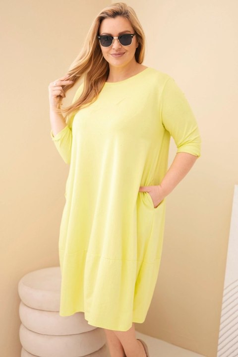 Bawełniana sukienka damska Plus Size w kolorze pistacjowym z podwijanym rękawem i kieszeniami