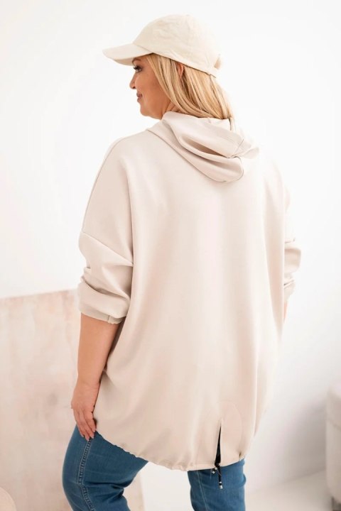 Bluza damska Plus Size z kapturem i nadrukiem beżowa