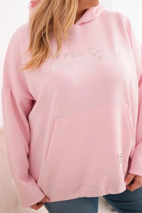Bluza damska Plus Size z kapturem i nadrukiem cukierkowy róż