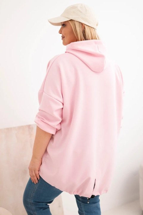 Bluza damska Plus Size z kapturem i nadrukiem cukierkowy róż
