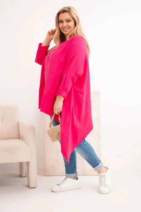 Bluza damska Plus Size z kapturem i nadrukiem fuksja