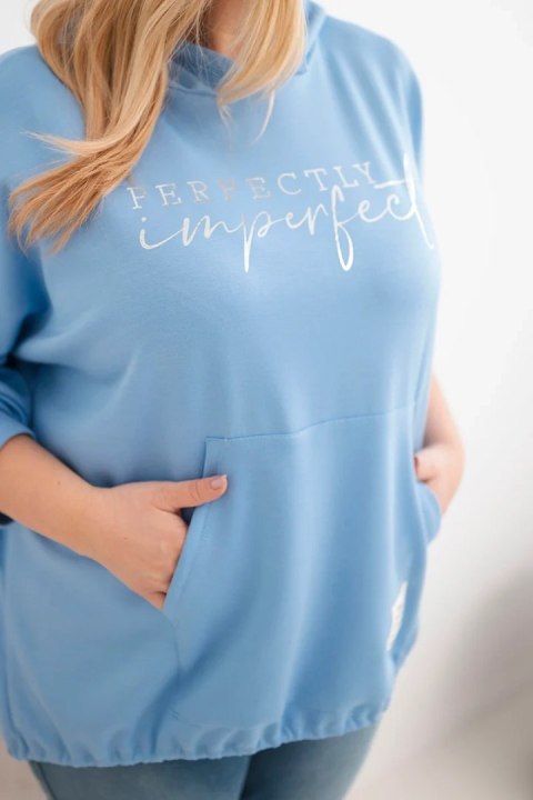 Bluza damska Plus Size z kapturem i nadrukiem niebieska