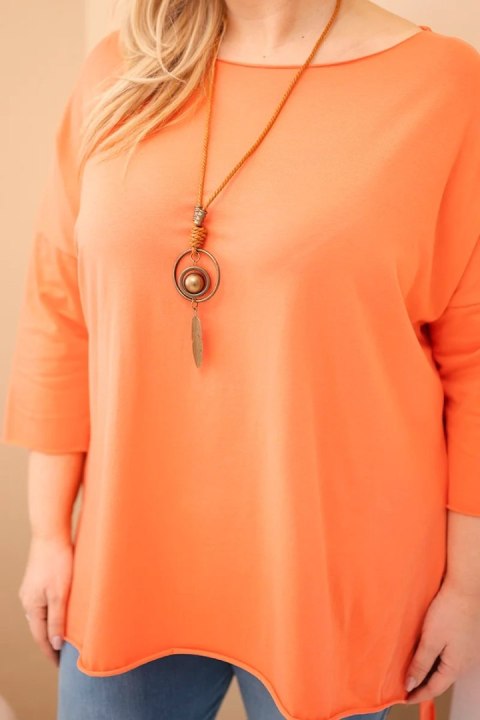 Bluzka damska bawełniana Plus Size asymetryczna z naszyjnikiem morelowa
