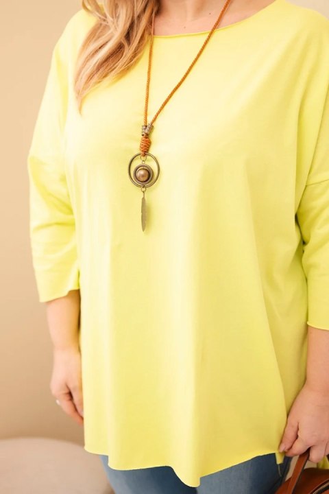 Bluzka damska bawełniana Plus Size asymetryczna z naszyjnikiem żółty neon