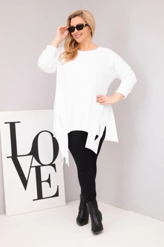 Bluzka damska bawełniana Plus Size z asymetrycznym dołem i wycięciami biała