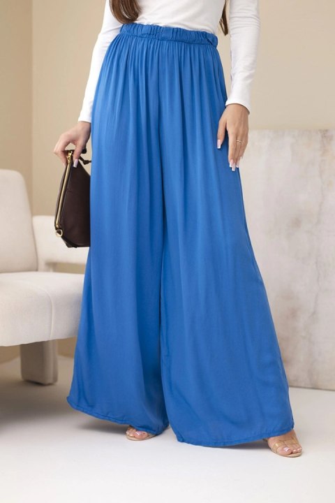 Spodnie damskie wiskozowe szerokie z gumką w pasie chabrowe