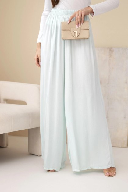 Spodnie damskie wiskozowe szerokie z gumką w pasie miętowe