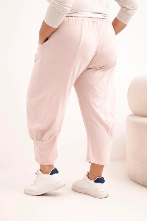 Spodnie damskie Plus Size z obniżonym krokiem i gumką w pasie ciemny pudrowy róż