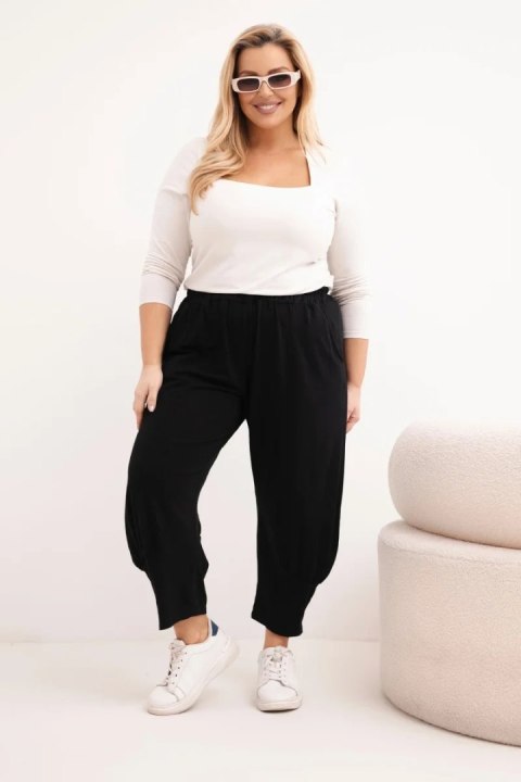 Spodnie damskie Plus Size z obniżonym krokiem i gumką w pasie czarne