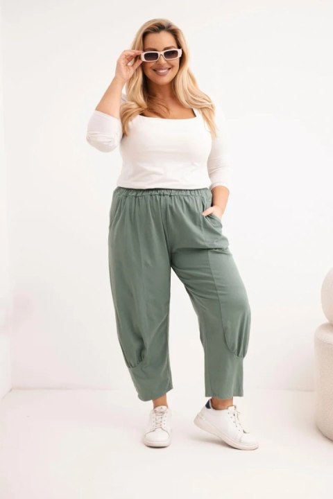 Spodnie damskie Plus Size z obniżonym krokiem i gumką w pasie khaki