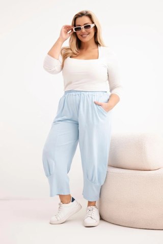 Spodnie damskie Plus Size z obniżonym krokiem i gumką w pasie niebieskie