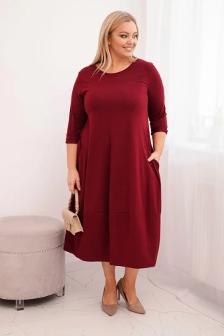 Sukienka damska bawełniana Plus Size z podwijanym rękawem i kieszeniami bordowa