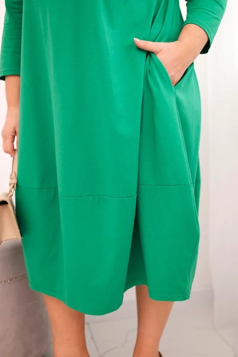 Sukienka damska bawełniana Plus Size z podwijanym rękawem i kieszeniami zielona