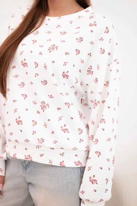 Bluza damska wiskozowa w drobne kwiatki z długim rękawem biała