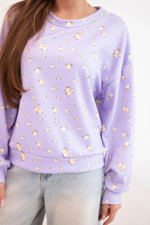 Elegancka fioletowa bluza damska z wiskozy w uroczy kwiatowy wzór