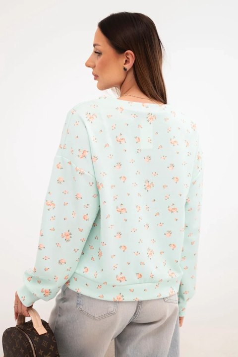 Bluza damska wiskozowa w drobne kwiatki z długim rękawem miętowa