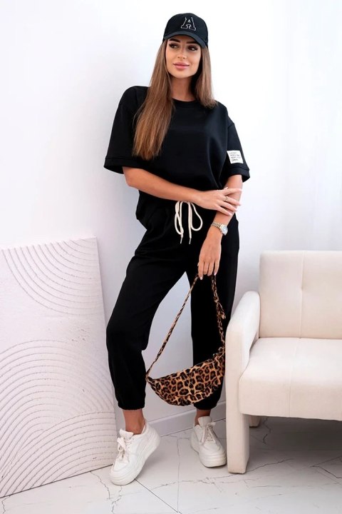 Komplet damski z wiskozy masełko z krótkim rękawem i spodniami czarny