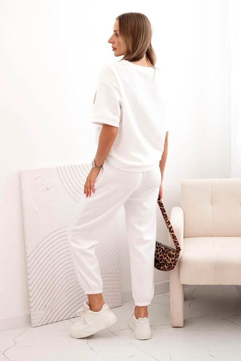 Komplet damski z wiskozy masełko z krótkim rękawem i spodniami ecru