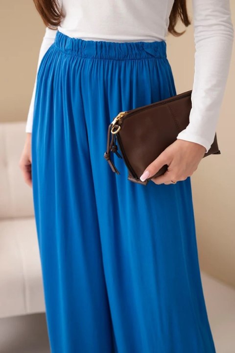 Spodnie damskie wiskozowe szerokie z gumką w pasie chabrowe