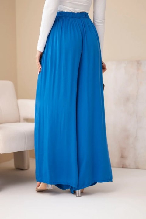 Spodnie damskie wiskozowe szerokie z gumką w pasie chabrowe