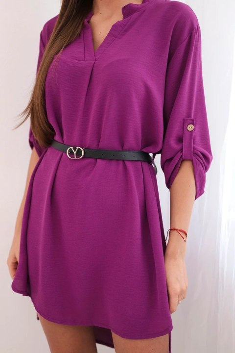 Sukienka z dłuższym tyłem i paskiem ciemno fioletowa