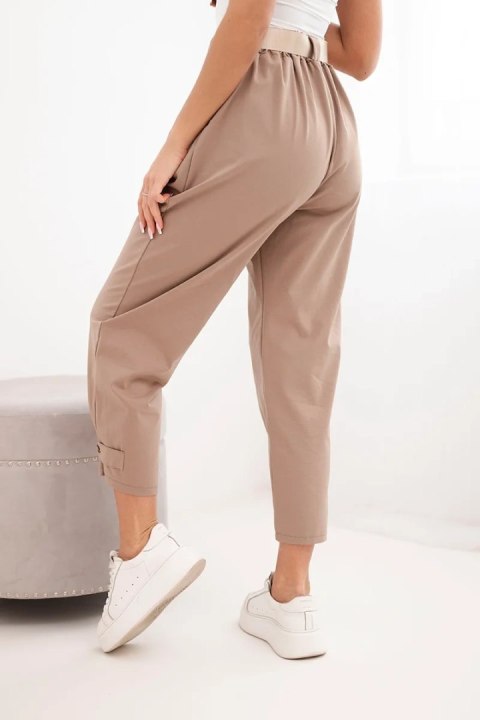 Spodnie Summer Punto z zapięciem na nogawkach camelowe