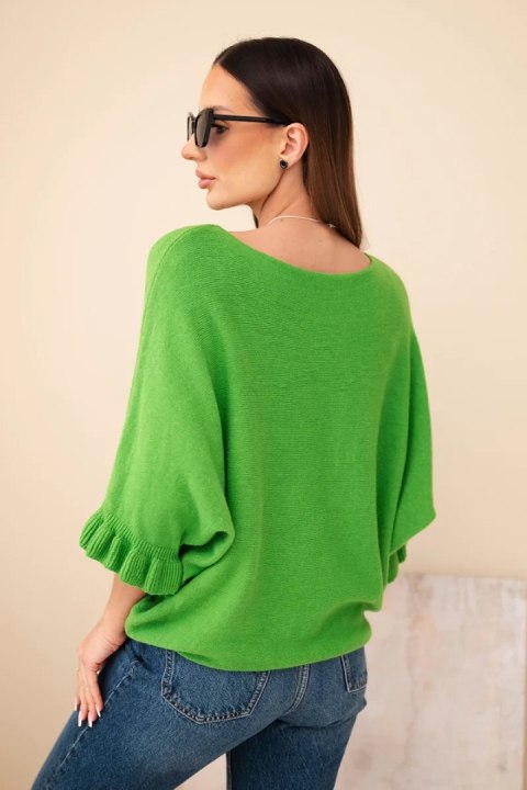 Sweter damski typu nietoperz z okrągłym dekoltem zielony