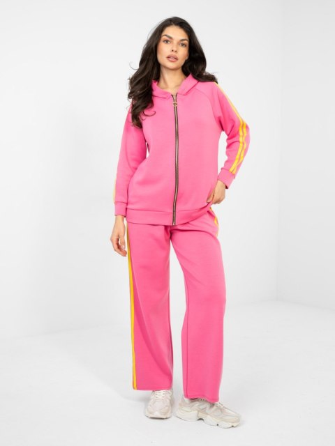 Komplet damski masełko – dwuczęściowy zestaw z rozpinaną bluzą i kapturem różowy