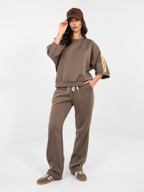 Komplet damski masełko z rękawem 3/4 i joggerami brązowy