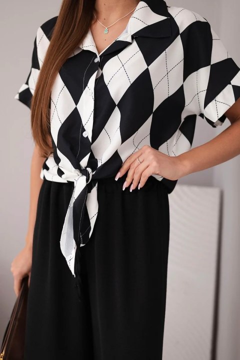 Komplet damski wiskozowy koszula z wiązaniem i spodnie z gumką czarny