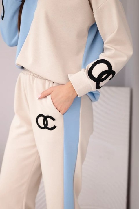 Komplet dresowy damski Masełko dwukolorowy z bluzą oversize i prostymi spodniami niebieski+beżowy