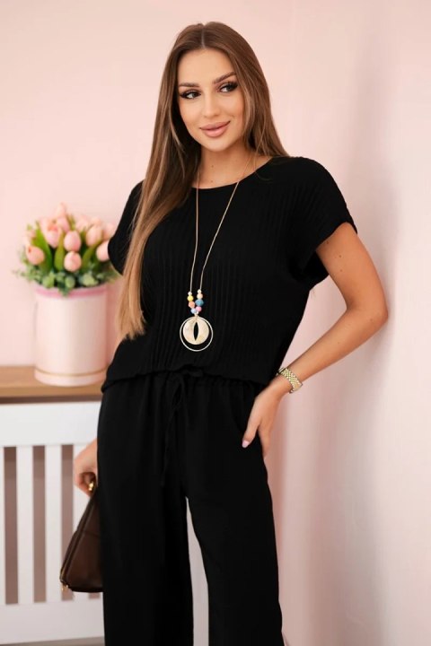 Czarny komplet damski z plisowanej wiskozy