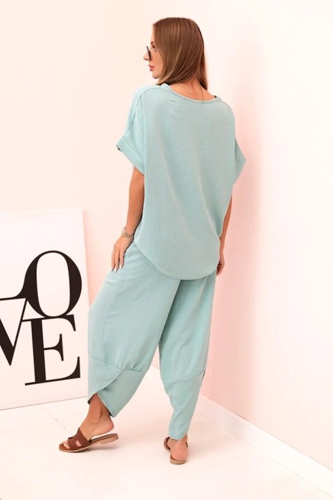 Komplet z wiskozy bluzka + spodnie ciemny miętowy