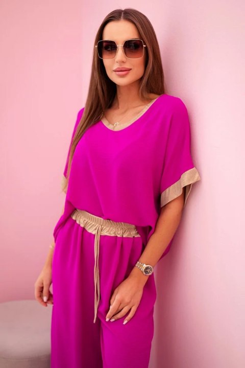 Komplet z wiskozy ze złotym obszyciem ciemny fioletowy