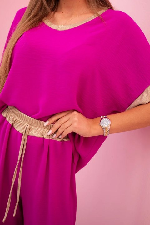 Komplet z wiskozy ze złotym obszyciem ciemny fioletowy