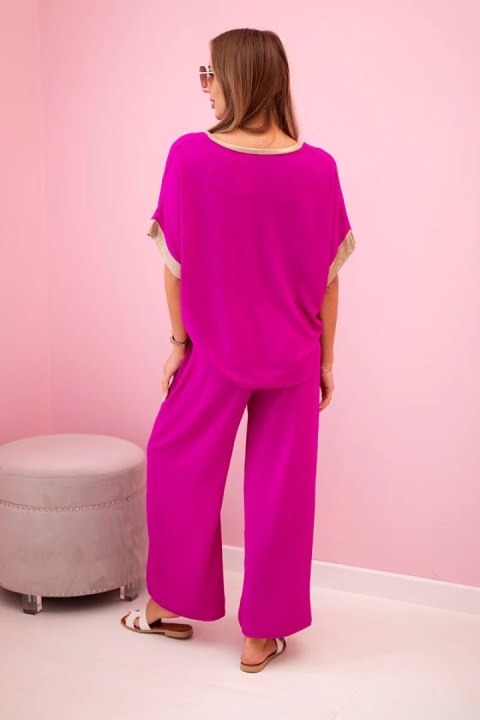 Komplet z wiskozy ze złotym obszyciem ciemny fioletowy