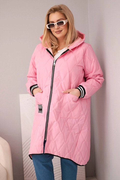 Jasnoróżowa kurtka damska Plus Size z pikowaniem i sportowymi mankietami