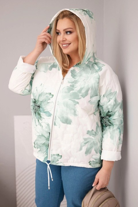 Kurtka damska wiosenna Plus Size z florystycznym wzorem miętowa