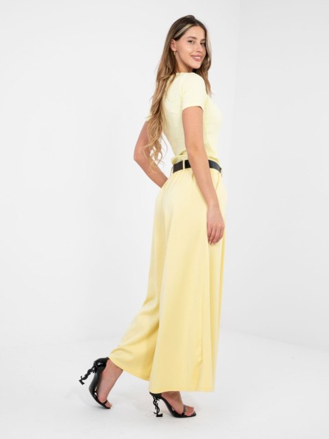 Damskie spodnie masełkowe z szeroką nogawką żółte