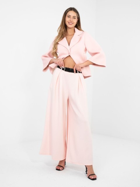 Damskie spodnie masełkowe z szeroką nogawką jasno różowe