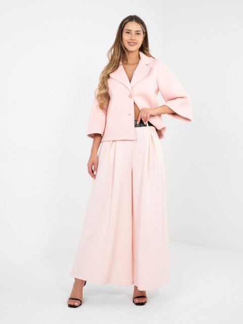 Damskie spodnie masełkowe z szeroką nogawką jasno różowe