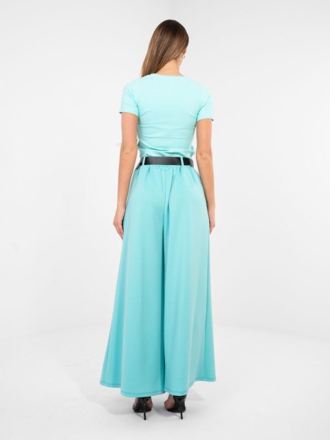 Damskie spodnie masełkowe z szeroką nogawką miętowe