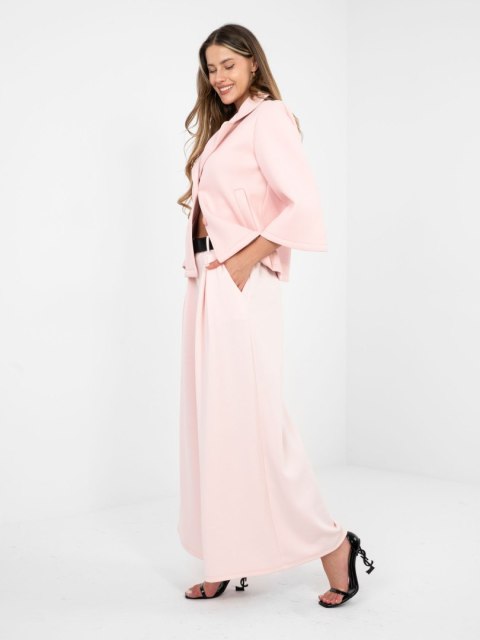 Damskie spodnie masełkowe z szeroką nogawką jasno różowe