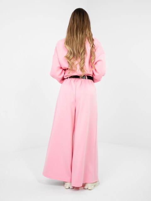 Damskie spodnie masełkowe z szeroką nogawką różowe