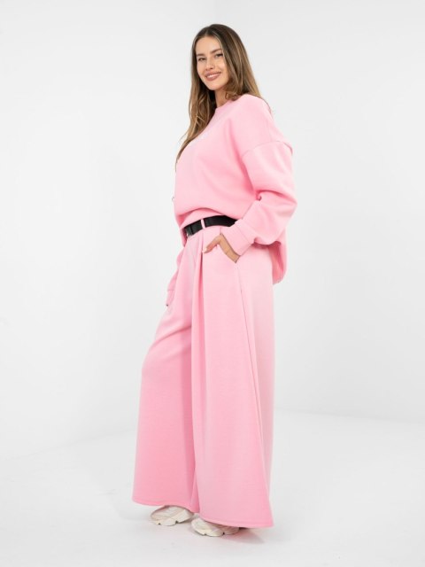 Damskie spodnie masełkowe z szeroką nogawką różowe