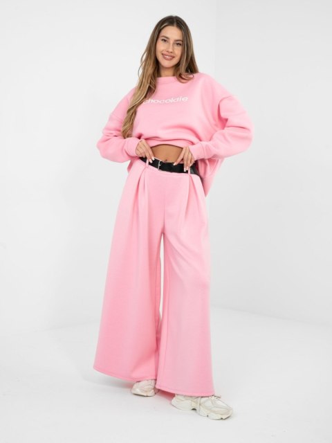 Damskie spodnie masełkowe z szeroką nogawką różowe