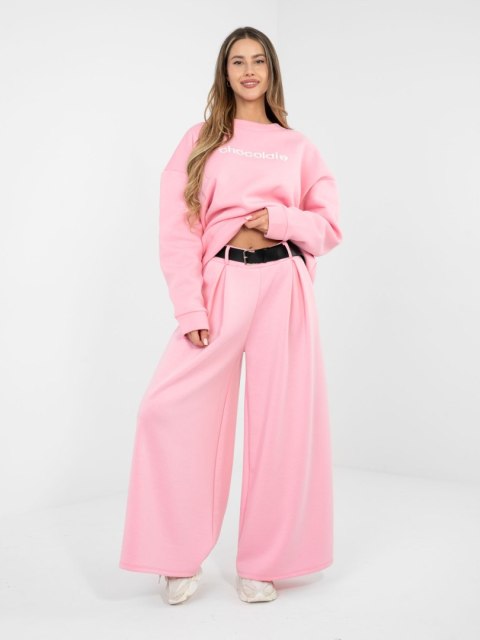 Damskie spodnie masełkowe z szeroką nogawką różowe