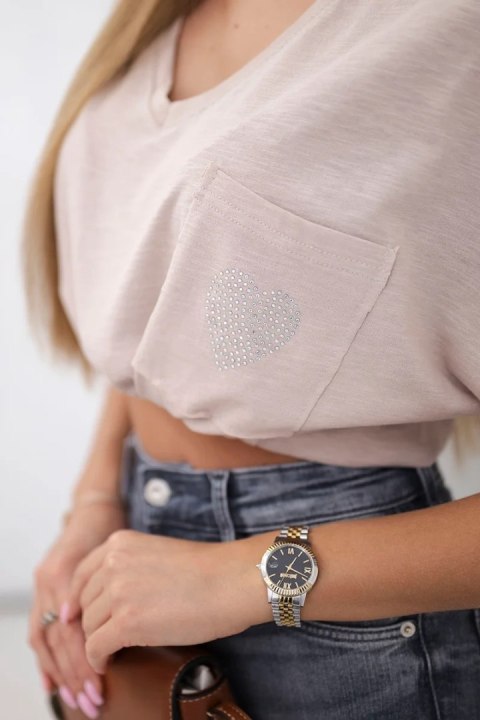 Bluzka bawełniana z kieszonką beżowa