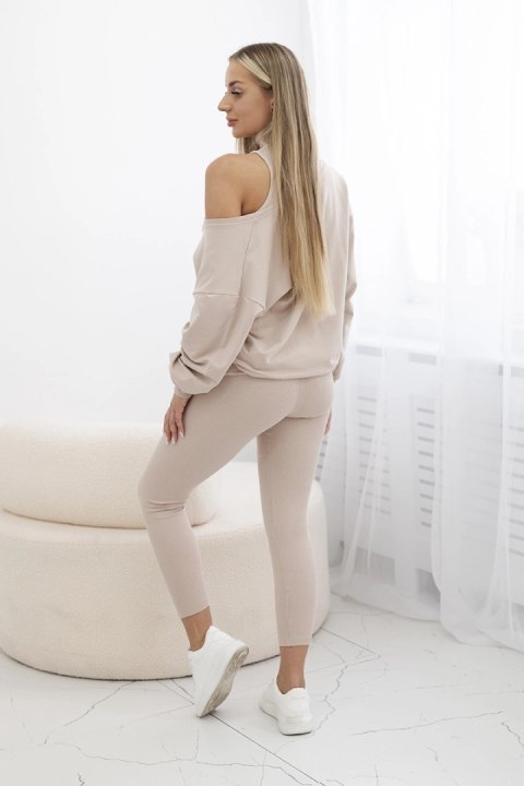 Komplet 3-częściowy bluza + top + legginsy jasny beżowy